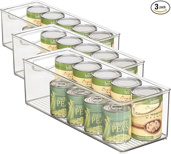 mDesign Plastic Stackable Kitchen Organizer - Storage Bin with Handles for Refrigerator, Freezer, Cabinet, and Pantry Shelves Organization - Food Container - Clear (Pack of 3)