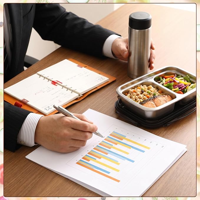 12 Pack 304 Stainless Steel Food Storage Containers 2 Compartment Food Grade Metal Lunch Bento Boxes with Airtight Lid 25 oz/750ml Meal Prep Container Freezer Dishwasher Safe