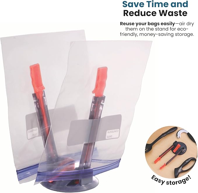 Jokari Suction Cup Fortified Baggy Rack 2 Pack For More Stability When Filling Plastic Freezer Storage Zip Lock Bags. Sturdy Clips Hold Containers Open to Pour Leftovers and Meal Prep Ingredients.