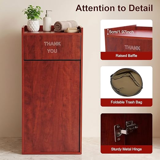 30 Gallon Commercial Trash Can, Wooden Trash Can Cabinet with Tray Holder Garbage Can withTrash Bag for Restaurants, Cafes, Kitchens, and Offices, Durable Garbage Receptacle (Brown)