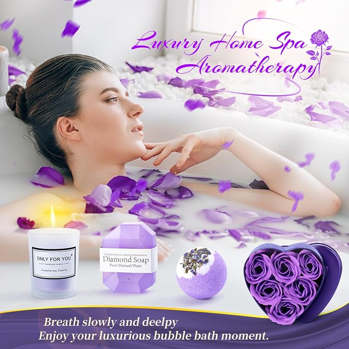 Fortuning's JDS 14PCS Lavender Relaxing Spa Gifts Basket for Women - Self Care Gifts for Mom, Wife, Girlfriend, Sister, Her - Birthday, Mother's Day, Get Well Soon Gifts