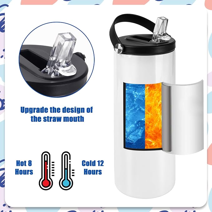 Joyclub 12 Pack Sublimation Water Bottle Blanks Bulk 20 oz Sublimation Tumblers with Handle Lids and Straws Skinny Straight Stainless Steel Cups DIY Gift