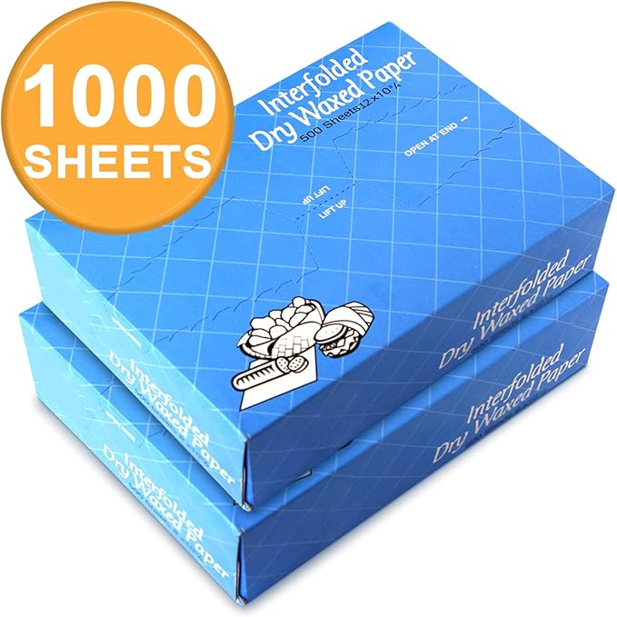 Fit Meal Prep 1000 Sheets 12 x 10.75” Dry Wax Paper Sheets for Food, Greaseproof Sandwich Wrapping, Interfolded Deli Wax Paper for Fries, Burgers, Food Basket, Made in USA