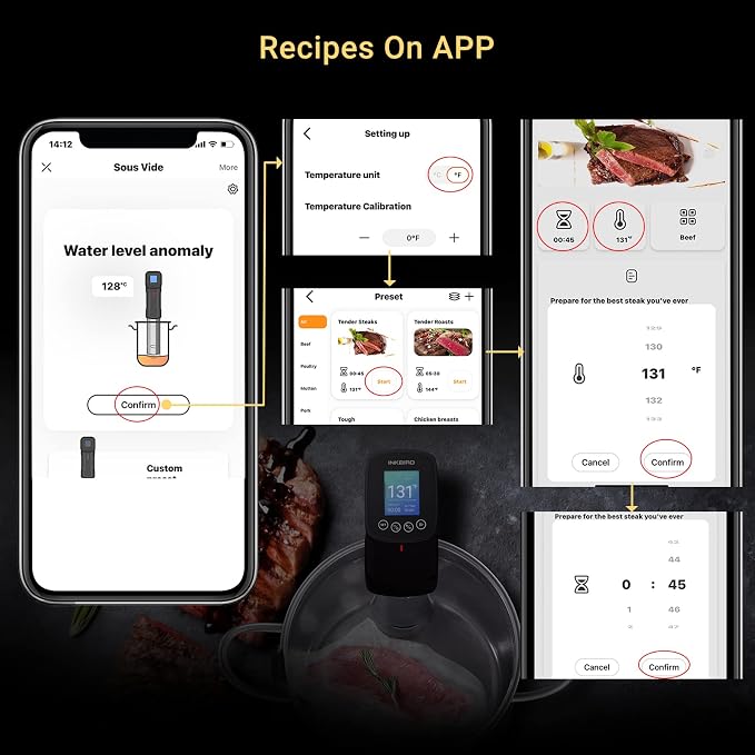 INKBIRD WIFI Sous Vide Cooker Bundle with 30PCS Sous Vied bags and Vacuum Sealer Pump, Sous Vide Starter Kits, Recipes on APP,1000W Sous-Vide Machine for Steak