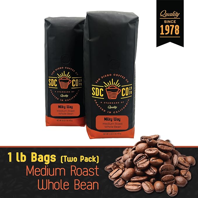 San Diego Coffee Milky Way, Medium Roast, Whole Bean Coffee, 16-Ounce Bags (Pack of 2) Café en grano tostado