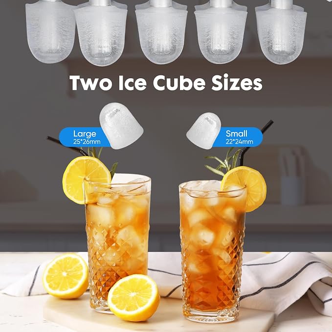 Hexago Countertop Ice Maker, 6-Min Fast Ice Machine with 2 Sizes Bullet Ice, Self-Cleaning Portable Ice Maker with Handle, 26.5 lbs/24H, Quiet Ice Maker for Home, Office, RV & Party