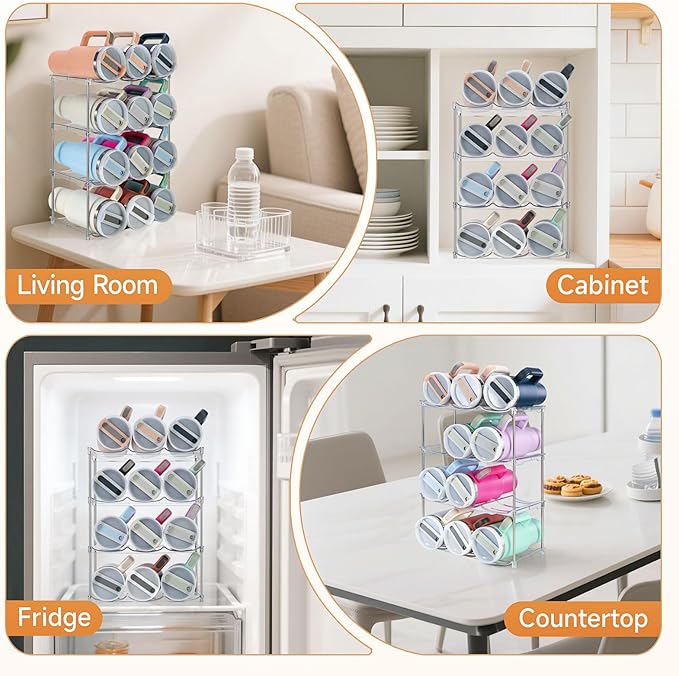 Sbosbo Water Bottle Organizer, Stackable Bottle Storage Rack, 4 Pack Water Bottle Holder for Kitchen Fridge Cabinet Organization and Storage, Plastic Wine Rack/Drink Bottle Holder (2 Pack - Hold 6)