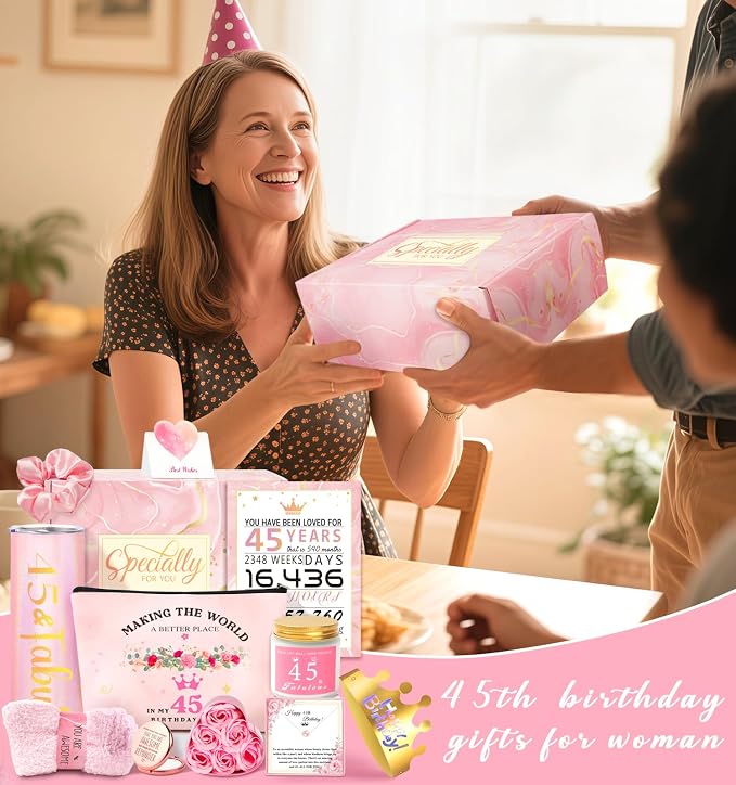 45th Birthday Gifts For Women, Happy 45th Birthday Gifts For Her Mom Sister Wife Best Friend Turning 45, Unique Gift For 45 Year Old Woman Birthday, Funny Birthday Decorations Gift Ideas