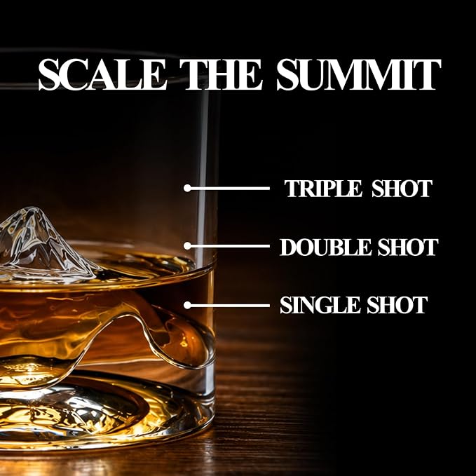 LIITON Mount Everest Heavy Crystal Whiskey Glasses Gift Set of 2, Thick Freezable Bourbon Glass 1lb Each, Premium Whiskey Gifts for Men, Frozen Crystal Chills Cocktails, 10 oz