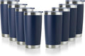 DOMICARE 20oz Stainless Steel Tumbler Bulk with Lid, Double Wall Vacuum Insulated Travel Mug, Powder Coated Coffee Cup, Powder Navy, 8 Pack