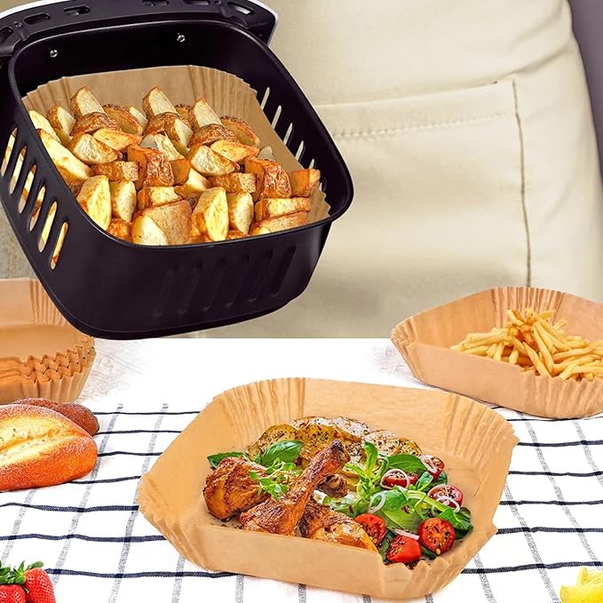 300 PCS 7.9 Inch Square Air Fryer Baking Paper Liners, Non-Stick Parchment Paper Liners for 5-8QT Airfryer Microwave Oven Frying Pan