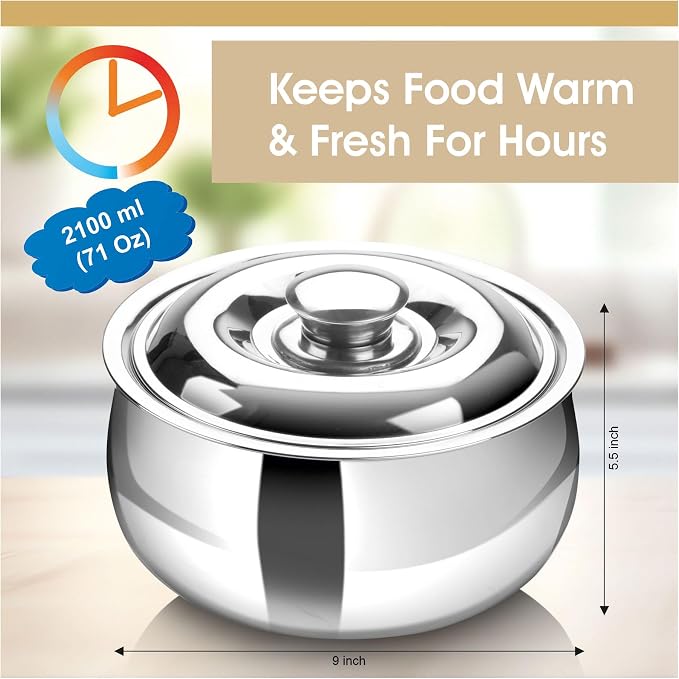 SIGNORA WARE Large Insulated Casserole Dish with Lid 1500ml. Stainless steel Hot Pot Food Warmer/Cooler -Thermal Soup/Salad Serving Bowl Stainless Steel Hot Food Container–Best Gift Set for Moms