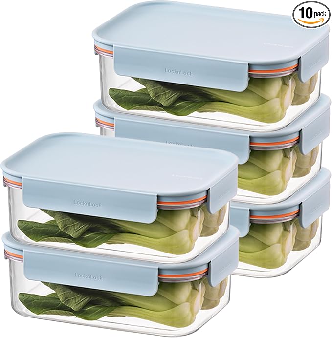 LocknLock Tritan Plastic Bisfree Modular Plus Food Storage Container Set, Lunch, Meal Prep, Stackable, BPA-Free, Leakproof, Freezer-Safe, 10 Pieces, 5 Boxes and 5 Lids, Navy, 910ml