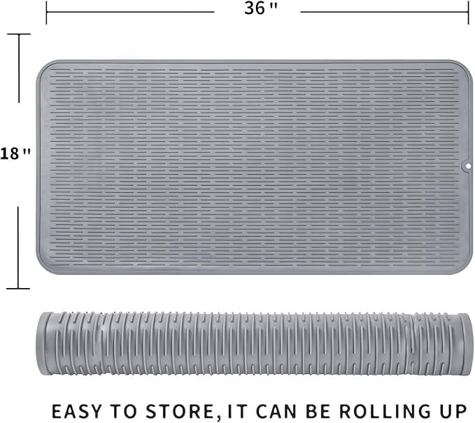 MicoYang Silicone Dish Drying Mat for Multiple Usage,Easy clean,Eco-friendly,Heat-resistant Silicone Mat for Kitchen Counter or Sink,Refrigerator or Drawer Liner Grey 5XL 36inches x 18inches
