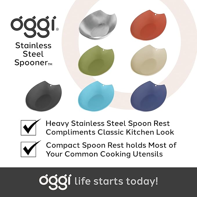 Oggi Stainless Steel Spoon Rest, 5.25 inch by 3.5 inch (7635.)