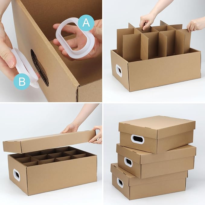4 Pcs Cardboard Mason Jar Storage Box for 16 oz Regular or Wide Mouth Jars Canning Boxes with Handles and Dividers, 12 Cells Mason Jar Organizer Canning Jar Storage Boxes