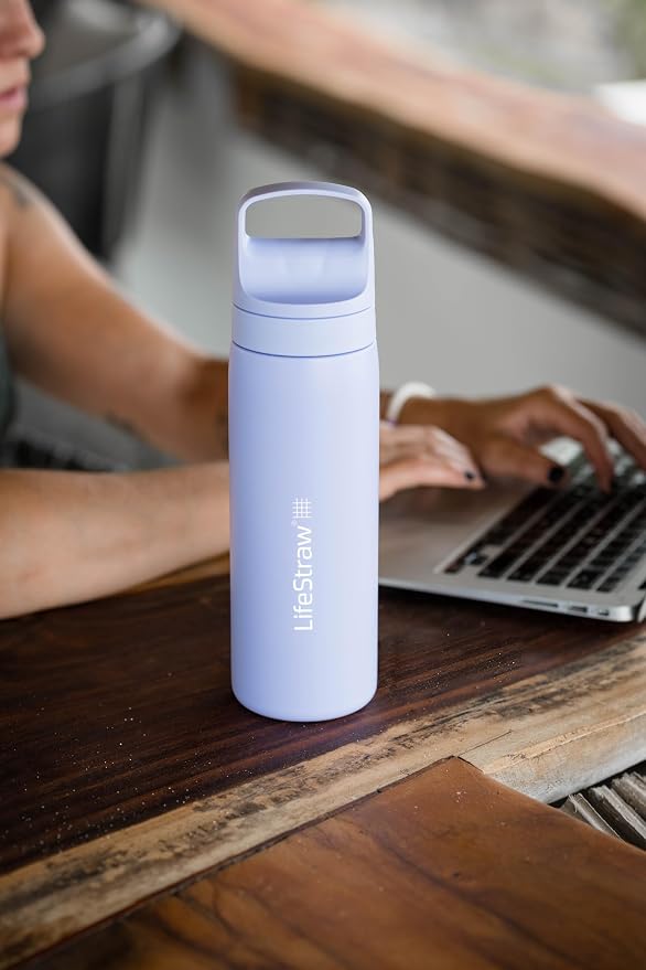 LifeStraw Go Series — Insulated Stainless Steel Water Filter Bottle, 18oz, Provence Purple, Removes Bacteria, Parasites, Microplastics, Improves Taste