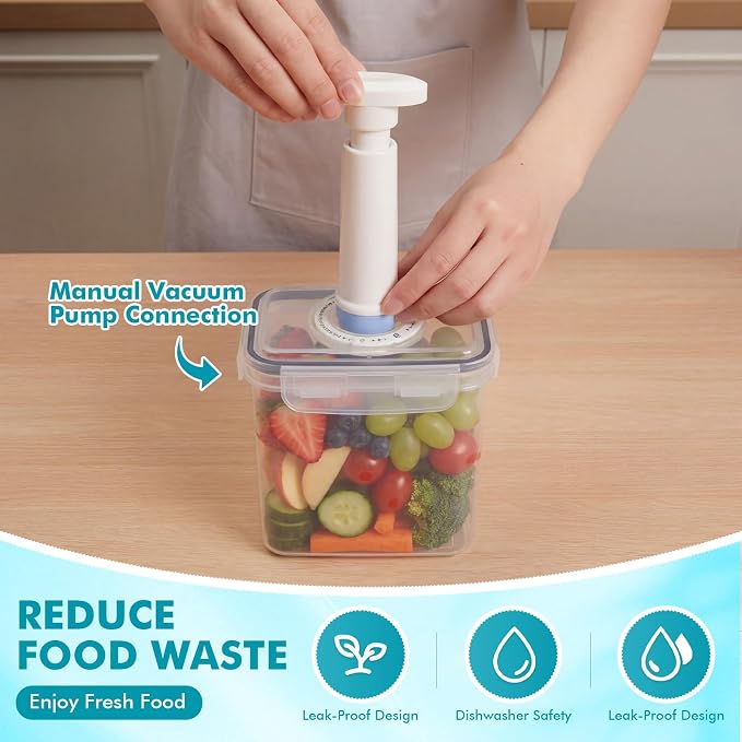 LemonRoad 9 Set Vacuum Seal Storage Food Containers with Lids (9 containers &9 Lids &1 Hand Vacuum Pump), Premium Airtight Food Storage, Airtight and Leak Proof (Black)