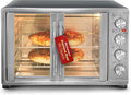 Elite Gourmet ETO4510MX French Door 47.5Qt, 18-Slice Convection Oven 4-Control Knobs, Bake Broil Toast Rotisserie Keep Warm, Includes 2 x 14" Pizza Racks, Stainless Steel