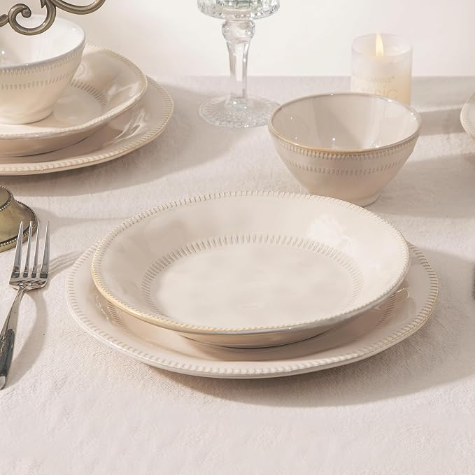 4-piece Ceramic Dinnerware Set with Active Glaze, Modern Shaped Tableware Set Suitable for Kitchen, Microwave, Dishwasher, and Oven, Scratch-resistant, Apricot Color