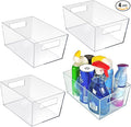 Azar Displays 556237 Large Clear Plastic Organizer Storage Tote Bin with Handle, Pantry Storage, Kitchen and Fridge Organizer, Cabinet and Drawer Container 11.25""W x 7.5""D x 5""H", 4-Pack