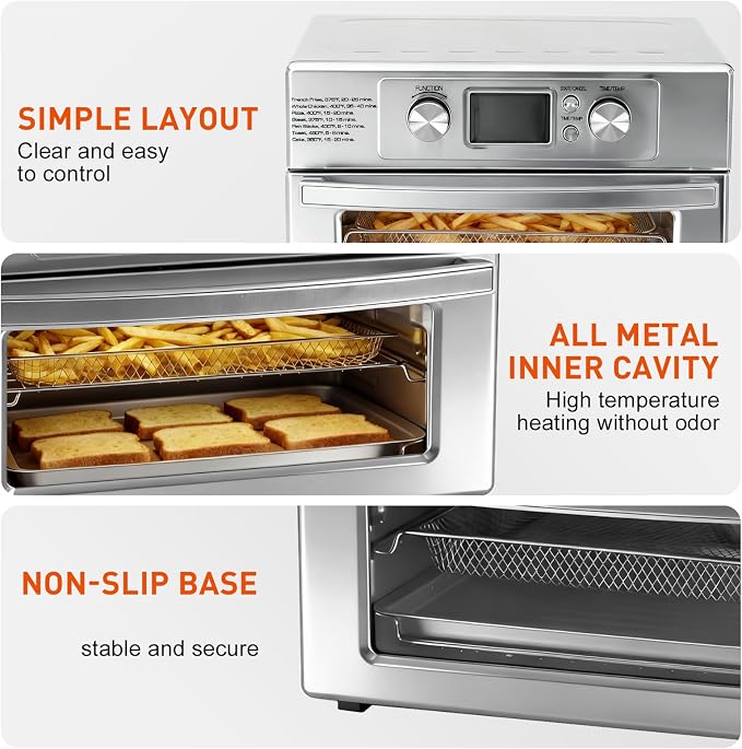 NEWBULIG 23QT Smart Touch Air Fryer Toaster Oven, Multi-Function Electrical Air Fryer Oven Combo, 7-in-1 Steel Countertop Ovens, 1800W Power, 120-Minute Timer, Convection, LCD Display
