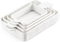 Estmoon Casserole Dishes for Oven, Ceramic Baking Dishes Set of 4, Porcelain Baking Pan with Handles, Rectangular Lasagna Pan for Baking, Wedding Gifts, Casserole, Kitchen, White(7.5''/9"/10.6"/12")
