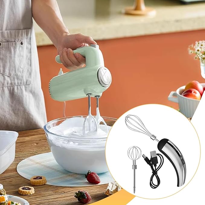 Electric Egg Beater Mini Handheld Milk Frother Cordless 5 Stainless Steel Whisk Attachment Suitable for Home, Silver Black
