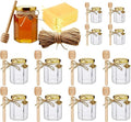 Adabocute 4oz Hexagonal Honey Jars - Glass Honey Jars with Gold Lids, Wooden Dippers, Bee Charms and Jutes - Hexagon Jars for Baby Shower, Wedding and Party Favors, 12 Pack