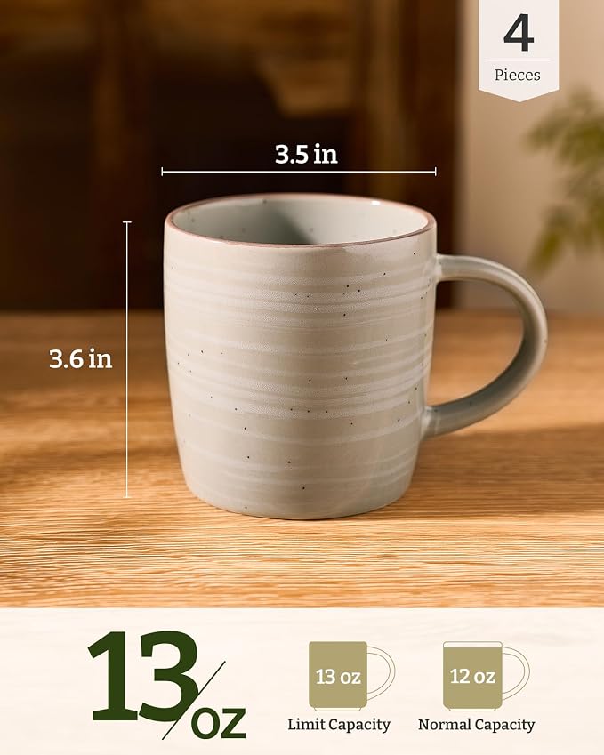 famiware Coffee Mugs Set of 4, Meteor 13 oz Ceramic Mug Cup Set with Handle for Coffee, Tea, Cappuccino, Latte, Milk, Matcha Green