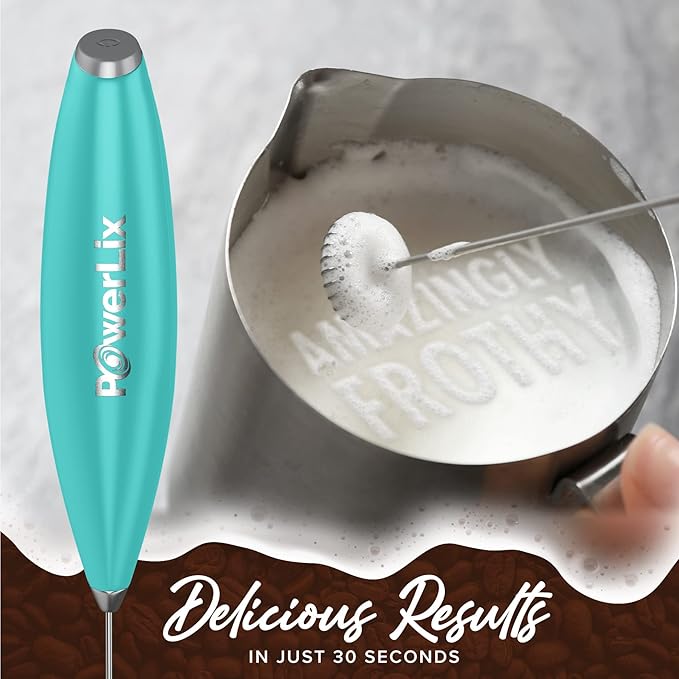 PowerLix Powerful Handheld Milk Frother With Stand Battery Operated Foam Maker Frother Wand For Coffee (A Black) (No Stand Aqua)