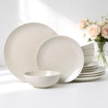 Ceramic Dinnerware Sets for 4,12 Pieces Plates and Bowls Sets, Plates Pasta Bowls Soup Bowls, Modern Stoneware Dishes, Reaction Glaze (White)
