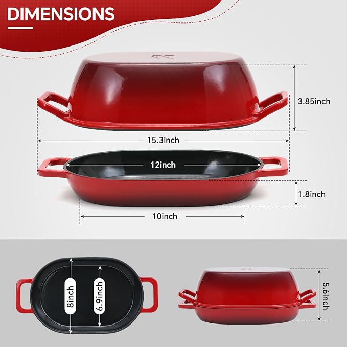 Northriver Casting Enameled Cast Iron Oval Dutch Oven for Bread Baking，12"x8" Bread Pot with Lid，Ideal for Sourdough, Artisan Loaves & Family Meals，5 Qt