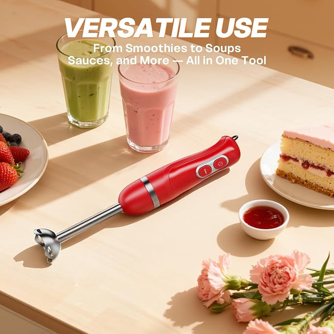 Turelar Immersion Blender Handheld, Corded Electric Blenders Portable Stick Mixer with 2 Mixing Speed and Stainless Steel Blades Emulsifier for Effortless Blending Soup, Smoothies, Puree or Baby Food