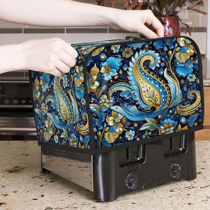 Blue Paisley Ethnic 4 Slice Toaster Cover Dust And Fingerprint Bread Maker Cover Bakeware Protector Washable Appliance Covers Kitchen Accessories For Home Kitchen Women Gift
