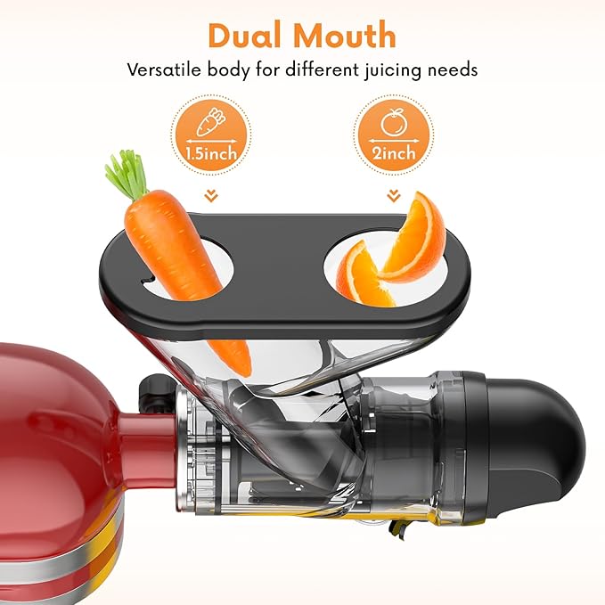 Masticating Juicer Attachment for KitchenAid Stand Mixer, Cold Pressed Juicer Machine, Slow Juicer Attachment with Dual Feed Chute and Pusher