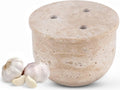 Radicaln Marble Garlic Keeper With Lid 4.5 Inch Travertine Handmade Garlic Storage and Garlics Container For Kitchen, Keep Fresh Garlic Cloves, Ideal Garlic Keeper for Counter