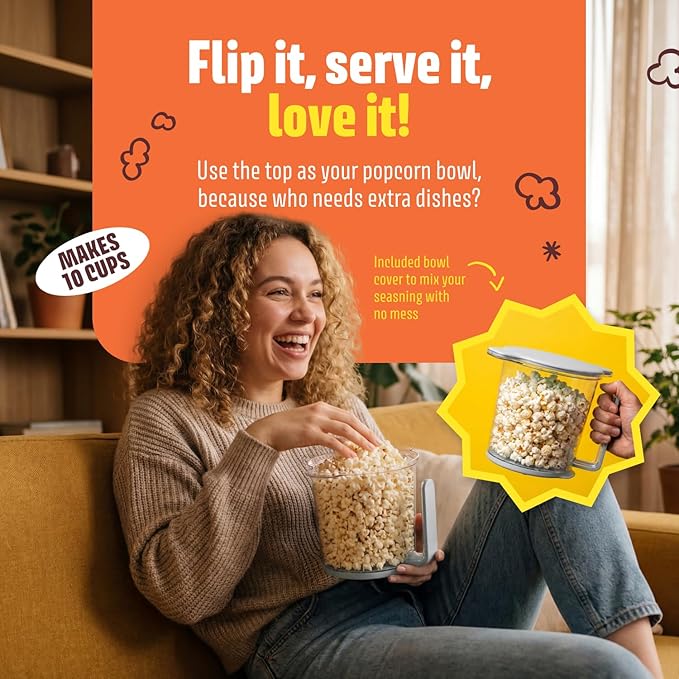 Air Popper Popcorn Machine - 10-Cup Air Pop Popcorn Maker with Measuring Cup - Hot Air Popped Oil-Free Compact Popcorn Popper - Movie Nights & Parties - Cream
