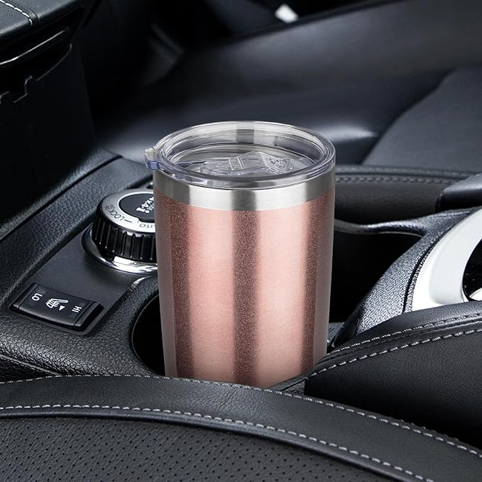 20oz Tumbler with Lid Stainless Steel Insulated Tumblers Travel Coffee Tumbler Bulk Double Wall Vacuum Insulated Water Cup Gifts for Christmas Women Men Her Him Home Office(Rose Gold, 6pack)