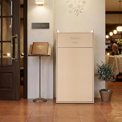 30 Gallon Commercial Trash Can, Wooden Trash Can Cabinet with Tray Holder Garbage Can withTrash Bag for Restaurants, Cafes, Kitchens, and Offices, Durable Garbage Receptacle (Wood Color)