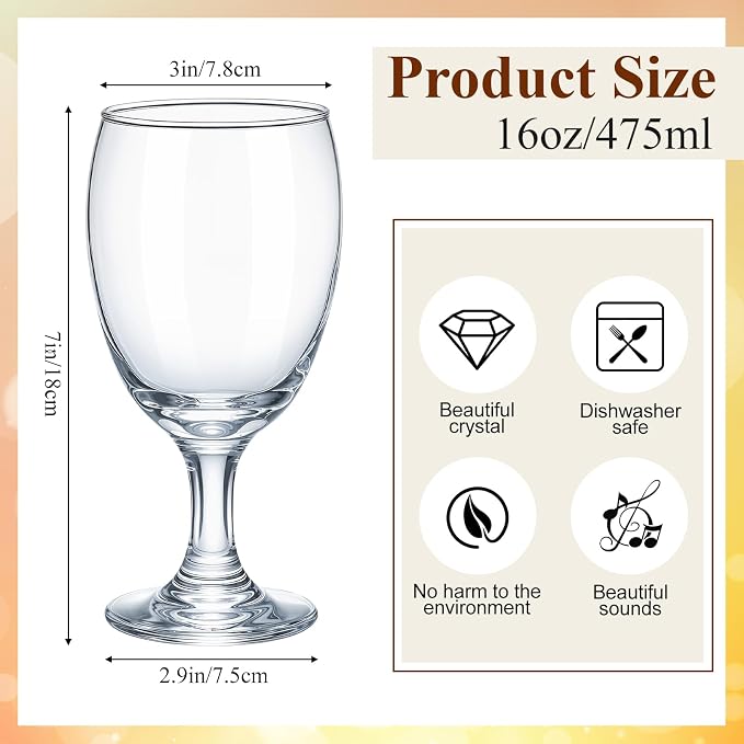 Patelai Set of 48 Water Goblet, 16 oz Clear Drinking Glasses Bulk Dishwasher Safe, Stemmed Water Glass for Juice Wine Beer Tea Sangria Cold Beverages, Reusable Glassware for Home Party Restaurant