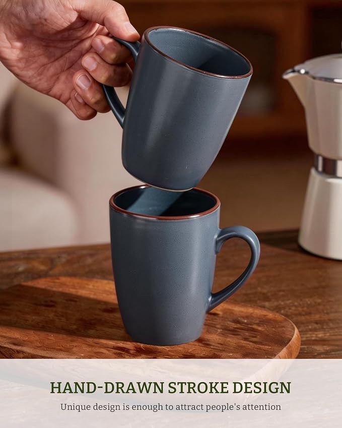 famiware Venus Coffee Mugs for 4, 13 oz Mug Set, Dringking Cup with Handle for Coffee, Tea, Cocoa, Milk, Charcoal