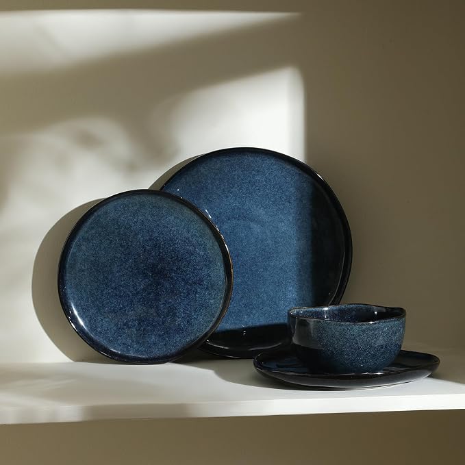 Stone Lain Mirella 4-Piece Bowl Set Stoneware, Dishwasher and Microwave Safe Cereal Bowls, Blue