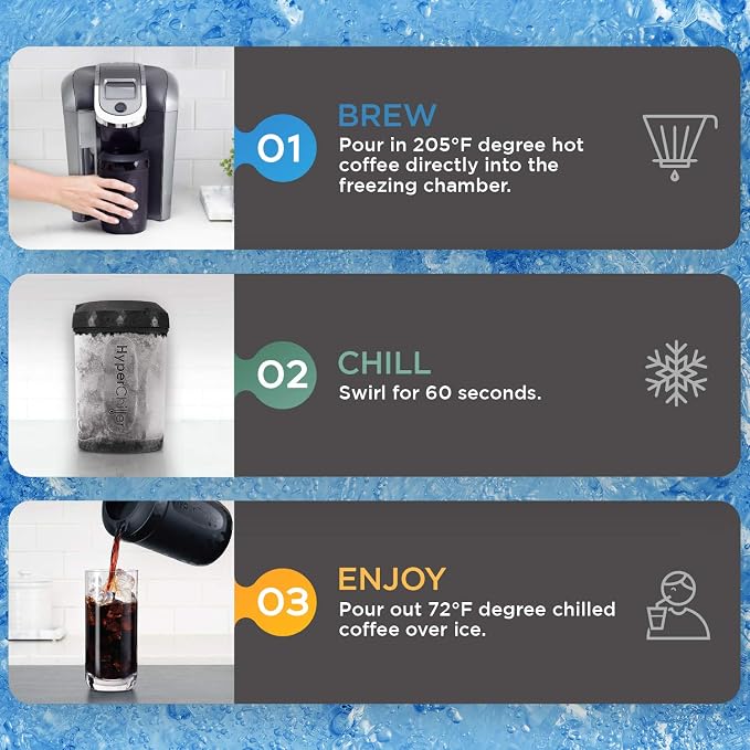 HyperChiller HC2CB Patented Iced Coffee/Beverage Cooler, NEW, IMPROVED,STRONGER AND MORE DURABLE! Ready in One Minute, Reusable for Iced Tea, Wine, Spirits, Alcohol, Juice, 12.5 Oz, Charcoal Black