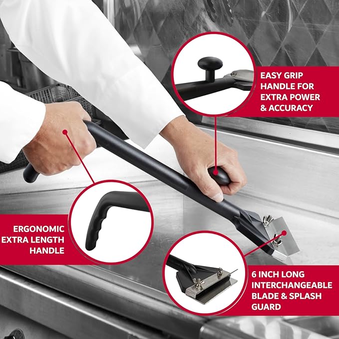 Chef Master Griddle Scraper & Flat Top Grill Cleaner - Griddle Cleaning Kit - Stainless Steel Flat Grill Scraper Tool for Diners, Restaurant, Food Truck - Grilling Accessories - 90254