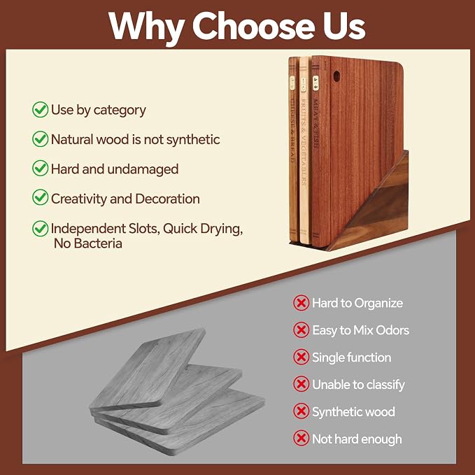 Wood Book Cutting Board Set with Stand, Wooden Cutting Boards for Kitchen,Knife Friendly Decorative Board that Look Like Books, Easy to Store & Clean,Unique Gift for Book Lovers & Home Cooks