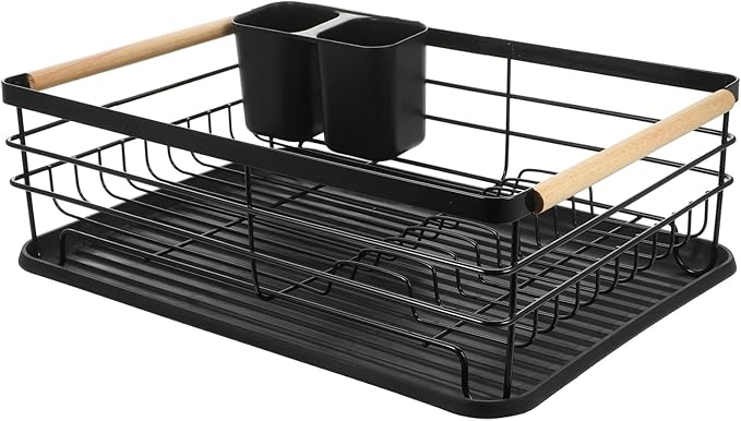 Beaupretty Metal Kitchen Countertop Dish Drying Rack with Removable Drip Tray, Large Capacity Black Plate and Bowl Organizer, Over Sink Dish Drainer for Kitchen Storage