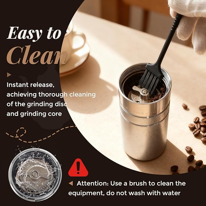 Manual Coffee Grinder CNC Stainless Steel Conical Burr Coffee Grinder Hand with 60 Adjustable Coarseness For Espresso, Drip Coffee, French Press Portable Coffee Bean Grinder (Silvery)
