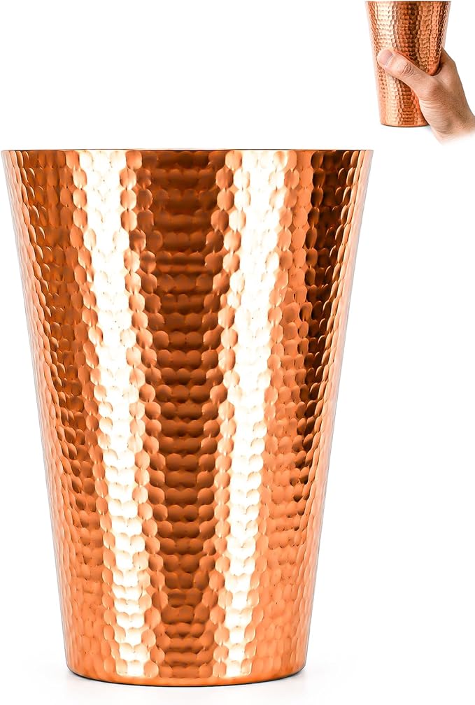 Pure Copper Cup for Drinking Water, 24oz Unlined Copper Tumbler, | Real Solid Copper Glass for Beer, Wine & Coffee