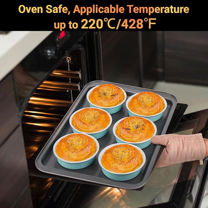 Beasea Aluminum Ramekins, 200 Pack 7.3oz 215ml Mini Disposable Baking Foil Cups 4 Inch No Lids Ramekin Cup Cupcake Aluminum Baking Cups for Party - Lake Blue
